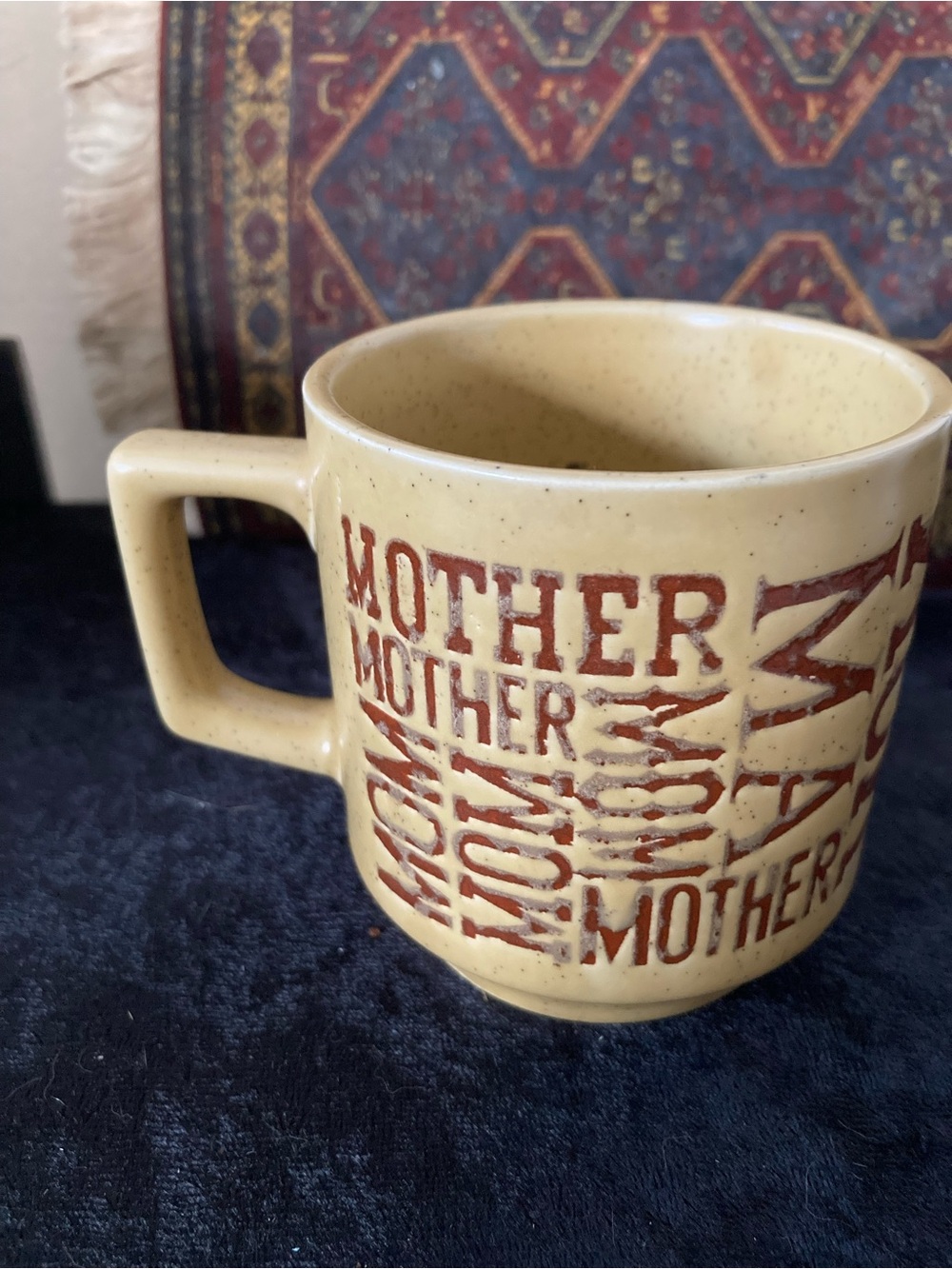 Japan Mother Script Speckled Ceramic Mug - Retro Cream with Brown Lettering